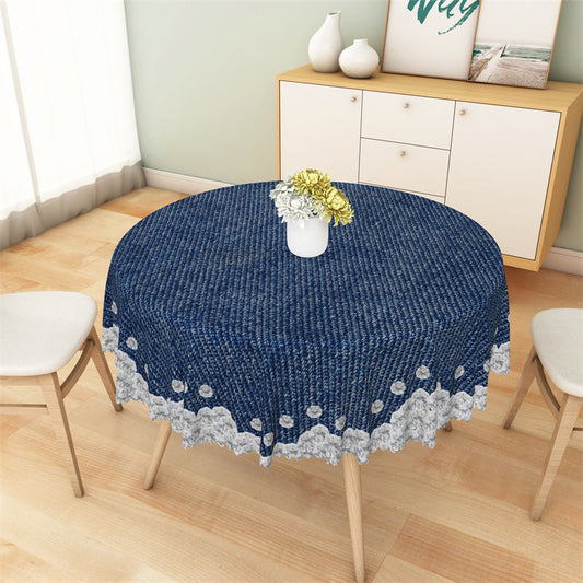 Lofaris Diamonds Dark Blue Denim Textured Round Tablecloth