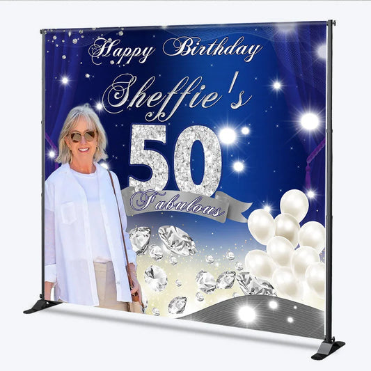 Lofaris Diamonds Glitter Blue Custom 50th Birthday Backdrop