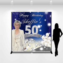 Lofaris Diamonds Glitter Blue Custom 50th Birthday Backdrop