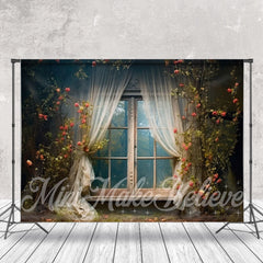 Lofaris Dilapidated Curtain Window Floral Photo Backdrop