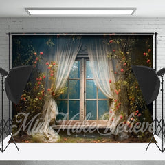 Lofaris Dilapidated Curtain Window Floral Photo Backdrop