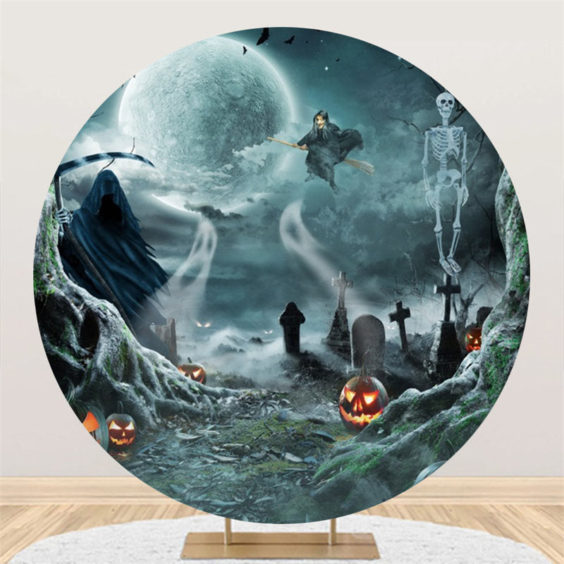 Lofaris Dim Bone Witch Tomb Pumpkin Round Halloween Backdrop
