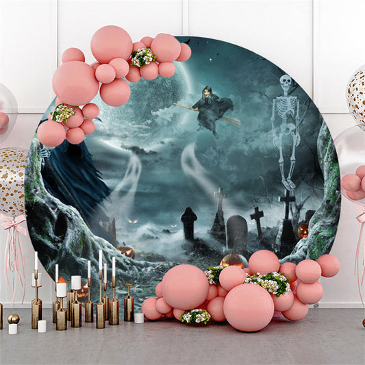 Lofaris Dim Bone Witch Tomb Pumpkin Round Halloween Backdrop
