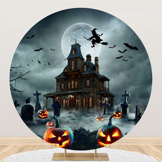 Lofaris Dim Castle Bat Pumpkin Circle Halloween Backdrop