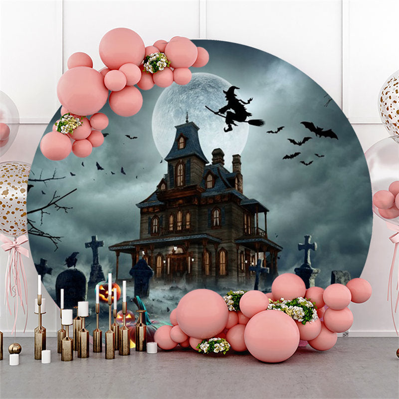 Lofaris Dim Castle Bat Pumpkin Circle Halloween Backdrop