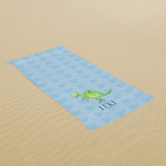 Lofaris Dinosaur Blue Custom Name Beach Towel as Gifts