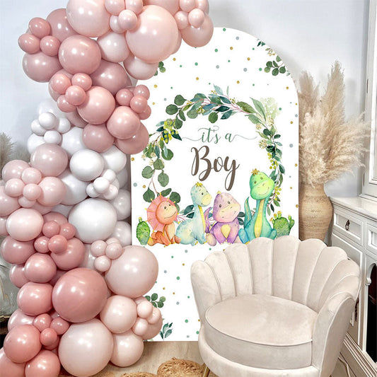 Lofaris Dinosaur Green Dots Baby Shower Boy Party Arch Backdrop