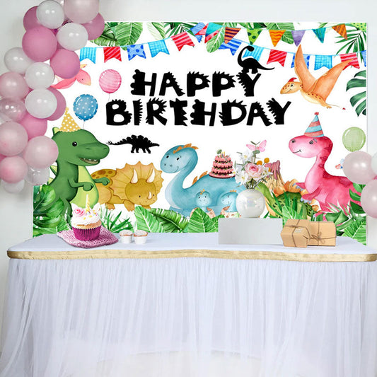 Lofaris Dinosaur Green Monstera Balloon Birthday Backdrop