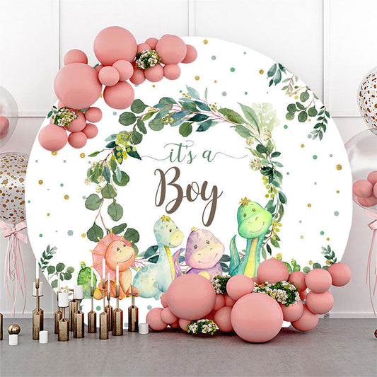Lofaris Dinosaur Leaves Baby Shower Round Backdrop For Boy