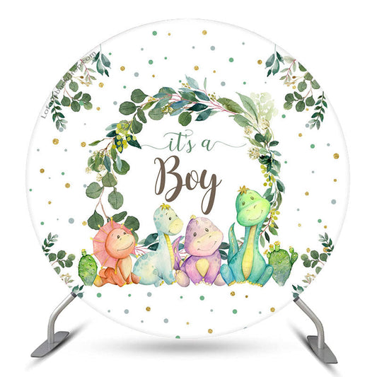 Lofaris Dinosaur Leaves Baby Shower Round Backdrop For Boy