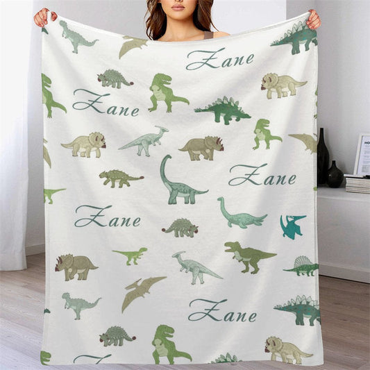 Lofaris Dinosaur Personalized Green Baby Name Blanket
