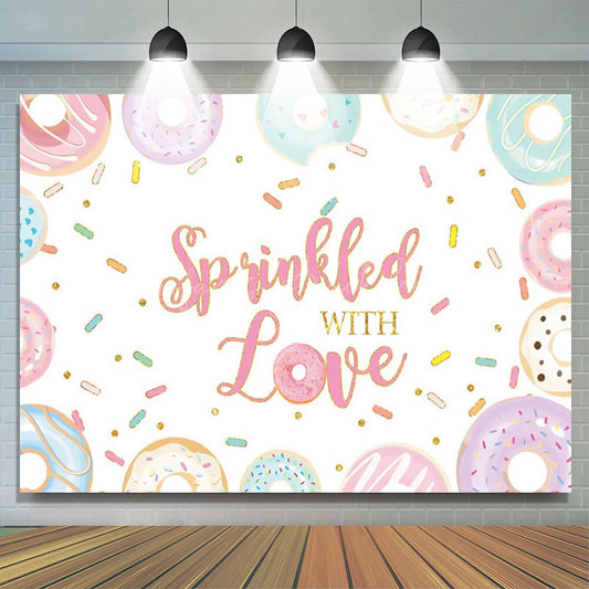 Lofaris Donuts Dots Sprinkled with Love Birthday Backdrop