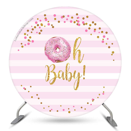 Lofaris Doughnut Pink White Glitter Baby Shower Round Backdrop