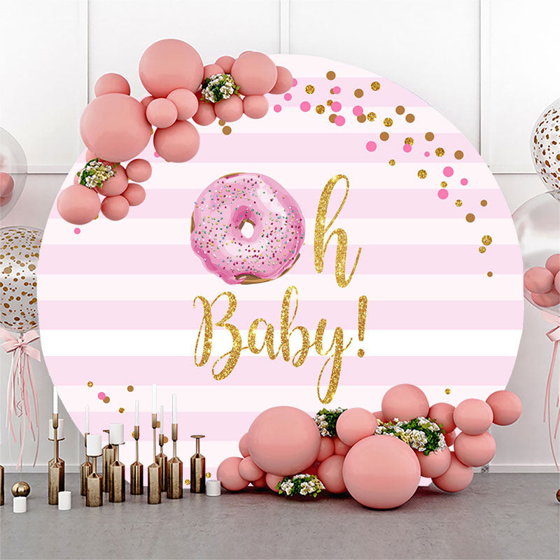 Lofaris Doughnut Pink White Glitter Baby Shower Round Backdrop