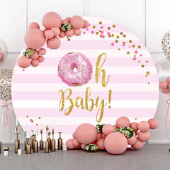 Lofaris Doughnut Pink White Glitter Baby Shower Round Backdrop