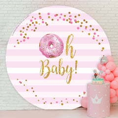 Lofaris Doughnut Pink White Glitter Baby Shower Round Backdrop