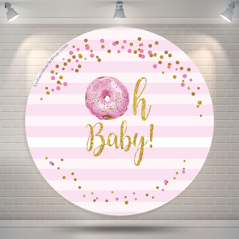 Lofaris Doughnut Pink White Glitter Baby Shower Round Backdrop