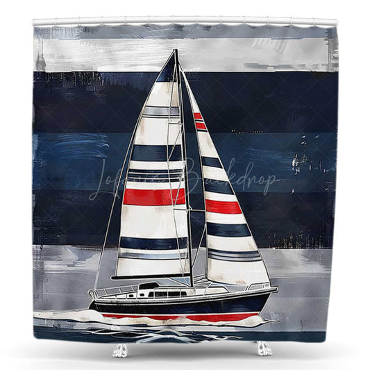 Lofaris Drawing Sea Sailboat Vintage Stripe Shower Curtain
