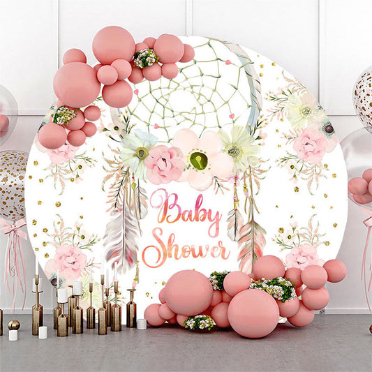 Lofaris Dream Catcher Floral Boho Baby Shower Round Backdrop