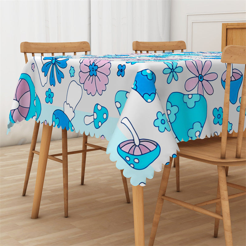 Lofaris Dreamy Blue Color Mushroom Rectangle Tablecloth
