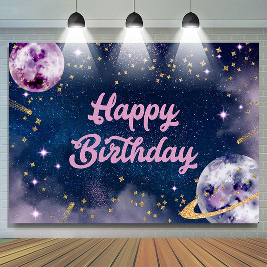 Lofaris Dreamy Planet Starry Purple Happy Birthday Backdrop