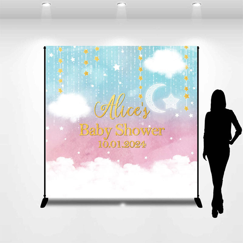 Simple Baby Backdrop Dreamy Sky Cloud Stars Custom Baby Shower Backdrop - Lofaris