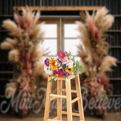 Lofaris Dried Flower Wooden Door Boho Backdrop For Photo