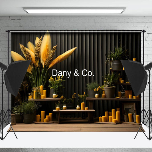 Lofaris Dried Flowers Candle Black Wall Photography Backdrop