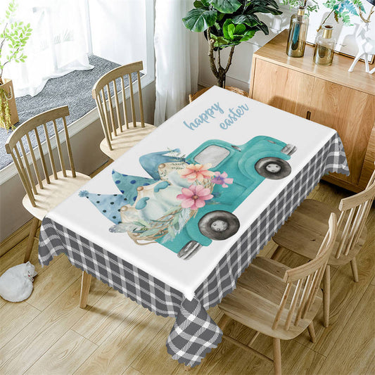 Lofaris Dwarf Floral Trcuk Happy Easter Tablecloth For Decor