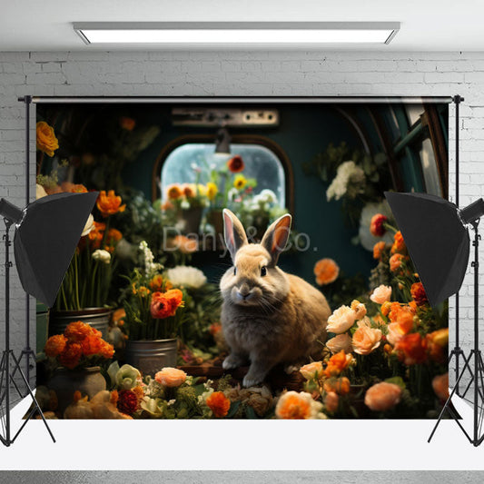 Lofaris Easter Bunny Flowers Indoor Photography Backdrop