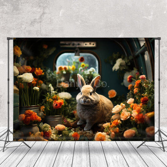 Lofaris Easter Bunny Flowers Indoor Photography Backdrop