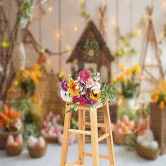 Lofaris Easter Carrot Wooden House Interior Photo Backdrop