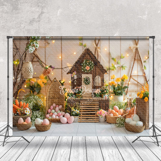 Lofaris Easter Carrot Wooden House Interior Photo Backdrop