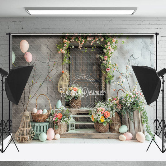 Lofaris Easter Eggs On Tree Wood Grain Door Photo Backdrop