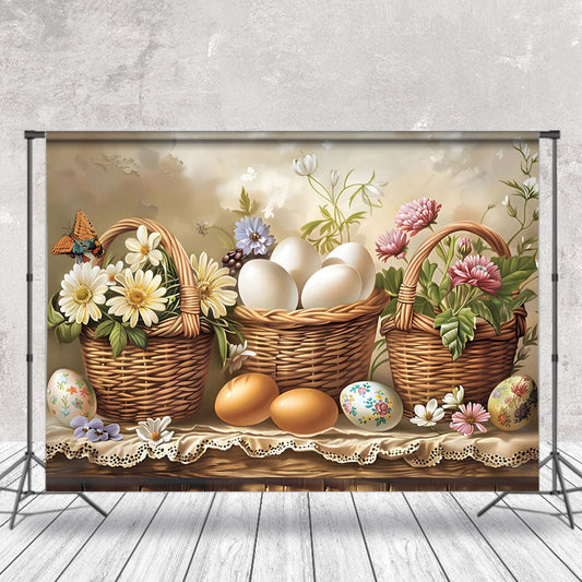 Lofaris Easter Eggs White Pink Flower Photography Backdrop