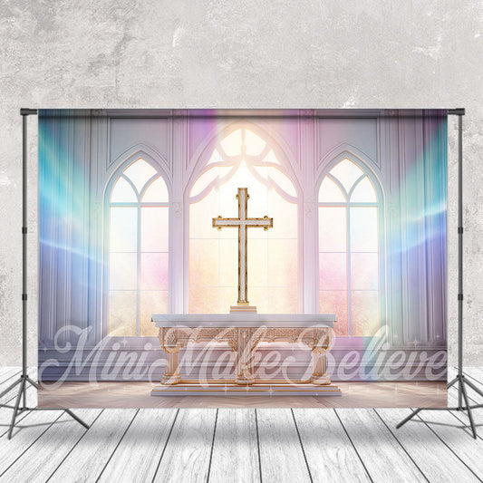 Lofaris Easter Spring Cross Colorful Window Church Backdrop