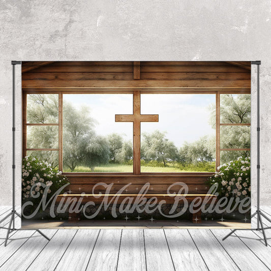 Lofaris Easter Spring Wood Cross Church Window Photo Backdrop