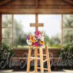Lofaris Easter Spring Wood Cross Church Window Photo Backdrop