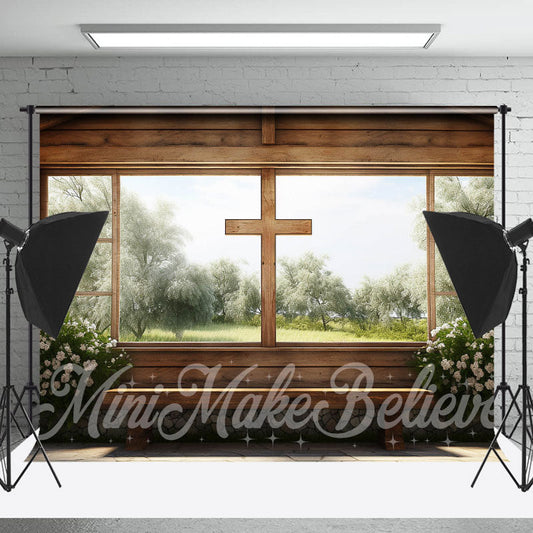 Lofaris Easter Spring Wood Cross Church Window Photo Backdrop