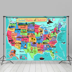 Lofaris Educational USA Map Independence Day Kids Backdrop