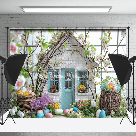 Lofaris Egg Brick House Floral Easter Backdrop For Photo