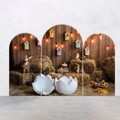 Lofaris Egg Bunny Retro Wood Barn Easter Arch Backdrop Kit