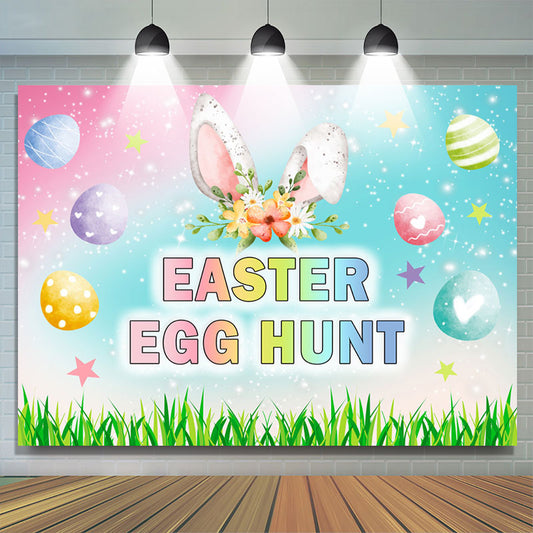 Lofaris Egg Hunt Green Grass Glitter Colored Easter Backdrop