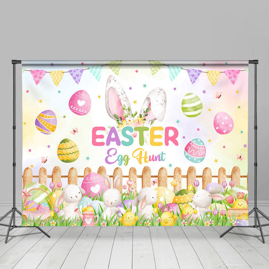 Lofaris Egg Hunt Rabbit Plants Wooden Fence Easter Backdrop
