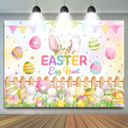 Lofaris Egg Hunt Rabbit Plants Wooden Fence Easter Backdrop