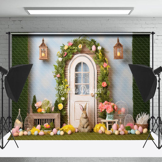 Lofaris Eggs Rabbit Floral Arch Door Easter Photo Backdrop