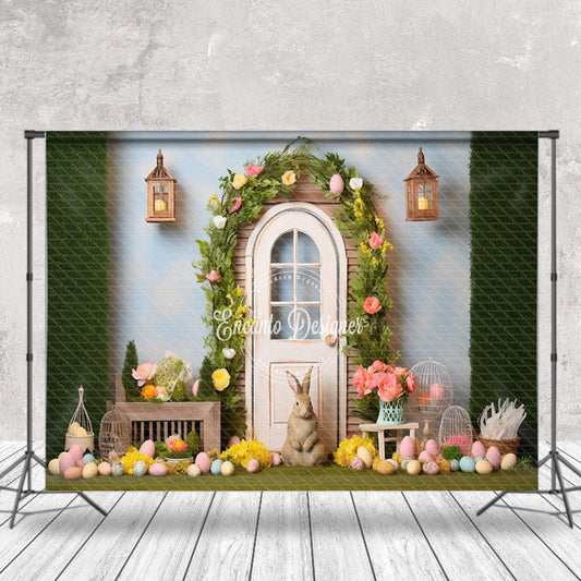 Lofaris Eggs Rabbit Floral Arch Door Easter Photo Backdrop