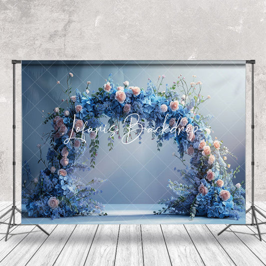 Lofaris Elegant Blue Pink Arch Floral Wedding Photo Backdrop