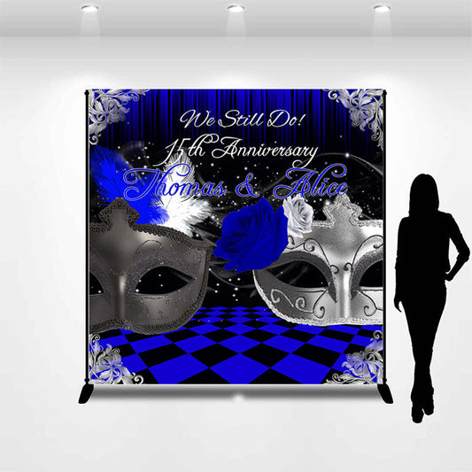 Lofaris Elegant Blue Plaid Custom Wedding Mask Party Backdrop