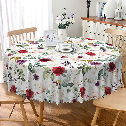 Lofaris Elegant Flowers Plant Pattern White Round Tablecloth